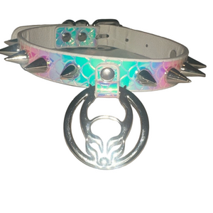 Cyberdog London Holographic Spiked Choker – Mermaid Scale Iridescent Collar